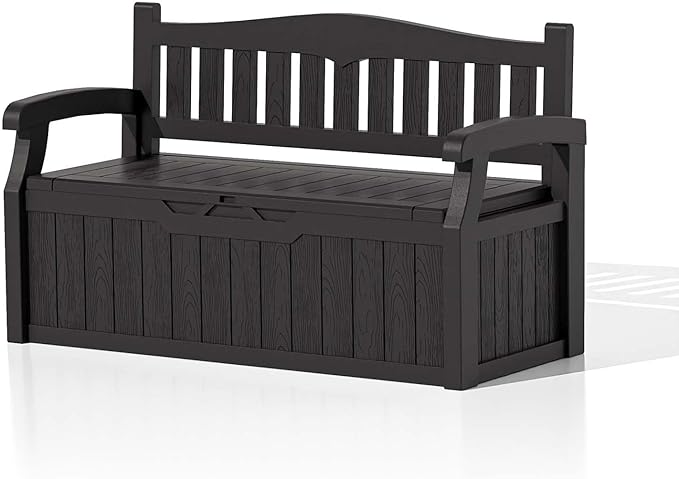 Patiowell 75 Gallon Plastic Storage Bench, Water-Resistant Deck Box for Patio Furniture, Garden Tools, Pool Storage and Outdoor Cushions, Black - Image 8