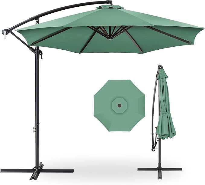 Best Choice Products 10ft Offset Cantilever Hanging Market Patio Umbrella, 8 Sturdy Ribs, Easy Adjustment - Seaglass by BestChoiceProducts