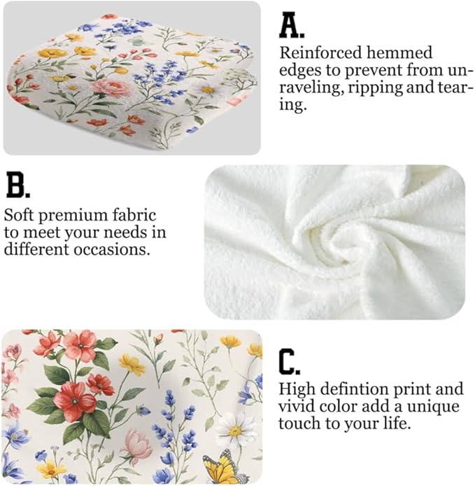 Wildflower Floral Hand Towels, 2 Packs Decorative Meadow Floral Kitchen Towels - Image 3