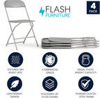 Flash Furniture Hercules Series Plastic Folding Chair - Grey - 4 Pack 650LB Weight Capacity Comfortable Event Chair-Lightweight Folding Chair - Image 3