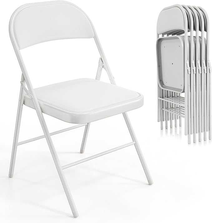 VINGLI 6 Pack Folding Chairs with Padded Seats, Metal Frame with Pu Leather Seat & Back, Capacity 350 lbs, White by VINGLI