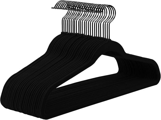 MIZGI All Black Velvet Hangers 40Pack, Premium Flocked Clothes Hangers by MIZGI