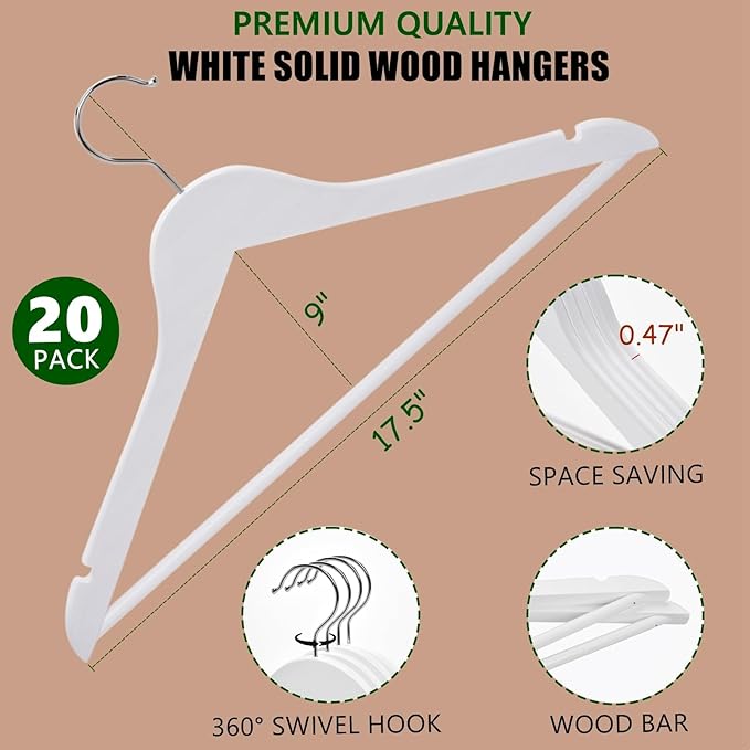 Amber Home 20 Pack Wooden Hangers - Image 2