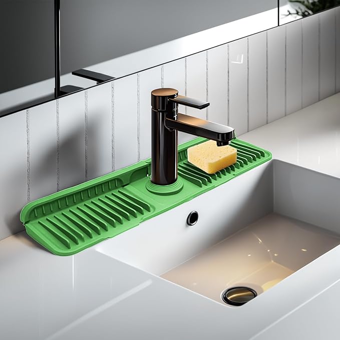 Green 24" Button Style Faucet Drip Catcher – Silicone Faucet Mat by Unknown