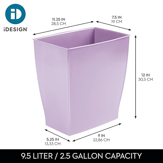 iDesign Small Plastic Bathroom Trash Can, Slim Rectangle Garbage Bin - Image 4