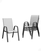 Outdoor Stackable Dining Chairs Set of 4, High-Back Patio Stacking Chairs, Patio Chairs with Textilene Farbic & Metal Frame for Lawn Backyard Deck Garden,Grey - Image 8