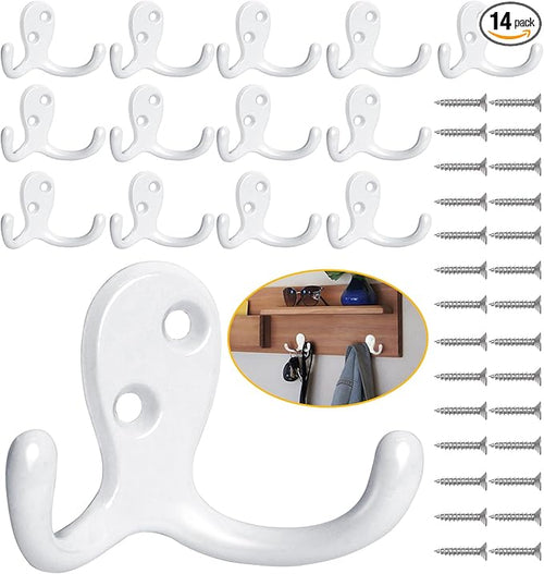 14 Pack Coat Hooks, Heavy Duty Double Prong Coat Hooks Wall Mounted by Homanu