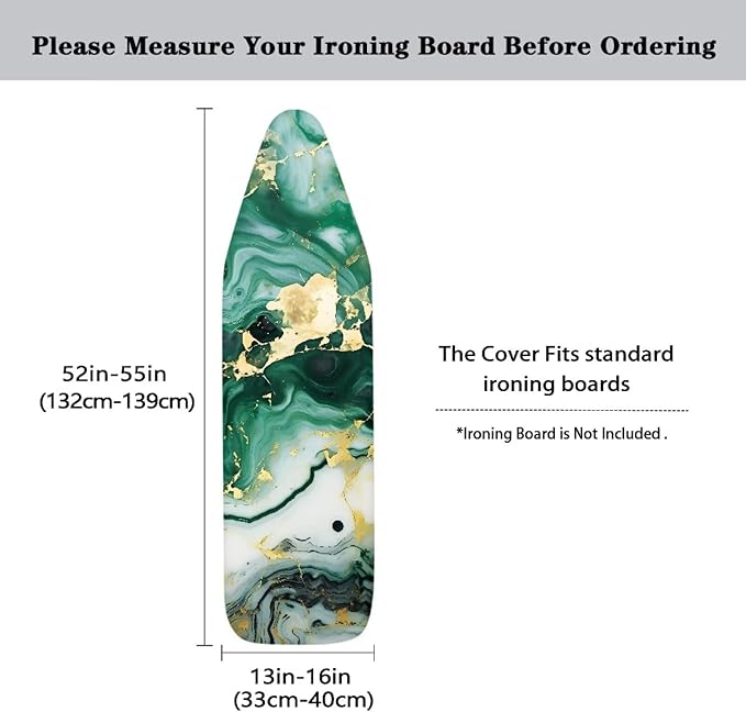 Green Marble Print Ironing Board Cover and Pad 15x54 Inch Standard Size Iron - Image 5