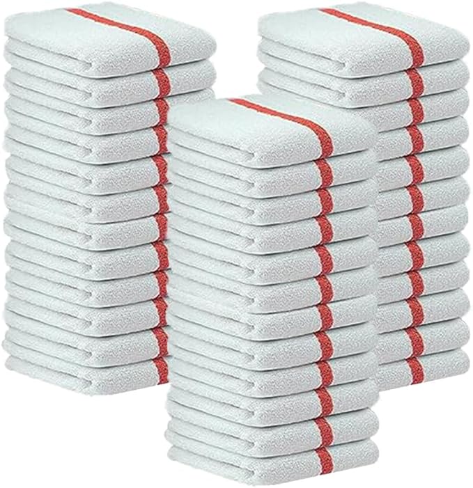 Bar Mop Red Stripe 6 lbs 16x19 Pack of 36, 100% Cotton Double Stitched Route by TOALLA