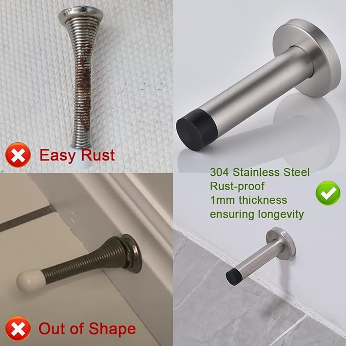 JQK Door Stopper Chrome, 304 Stainless Steel Thicken 1mm Sound Dampening Door - Image 7