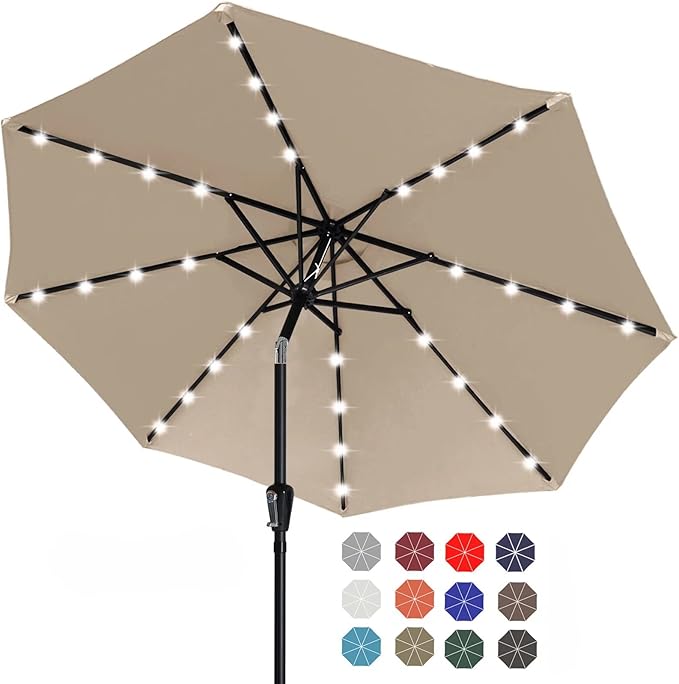 ABCCANOPY Durable Solar Led Patio Umbrellas with 32LED Lights 11FT (Khaki) by ABCCANOPY