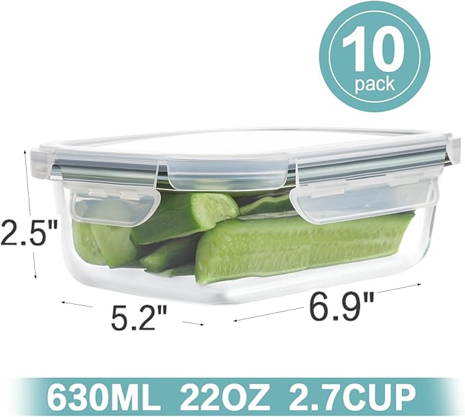HOMBERKING 10 Pack 22oz Glass Meal Prep Containers, Food Storage Containers - Image 2