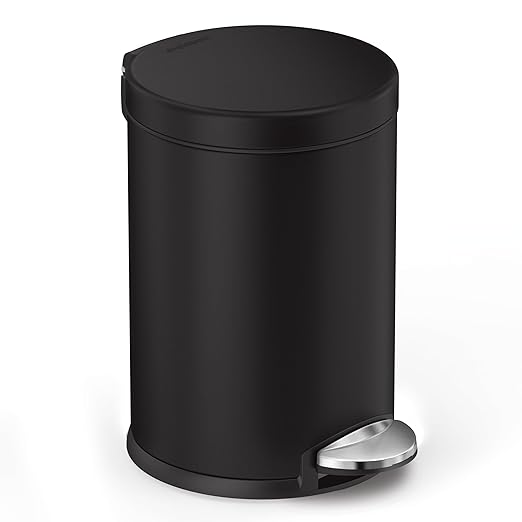 simplehuman 4.5 Liter / 1.2 Gallon Round Bathroom Step Trash Can, Matte Black - Image 3