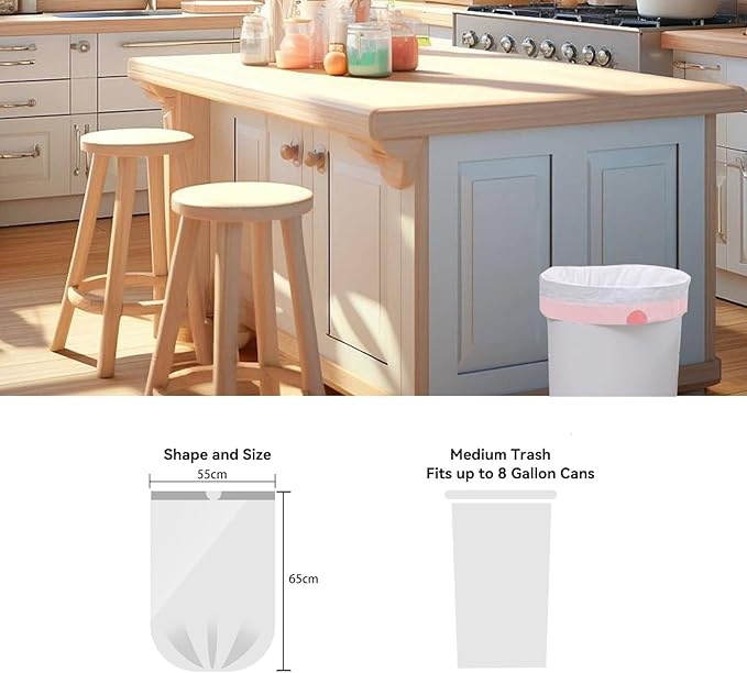 8 Gallon Trash Bags Drawstring, 8 gal Garbage Bags, 55x65cm Size - Image 2
