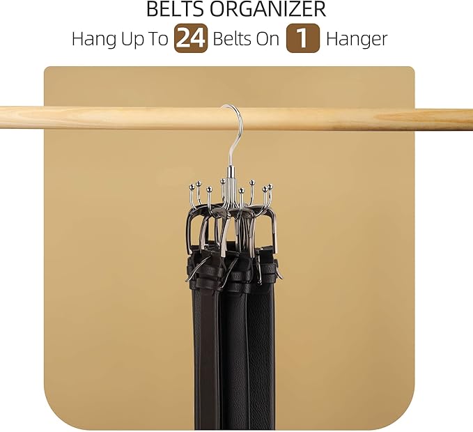 ZEDODIER Belt Hanger, 2 Pack Rotatable Belt Rack Closet Accessories Organizer - Image 3