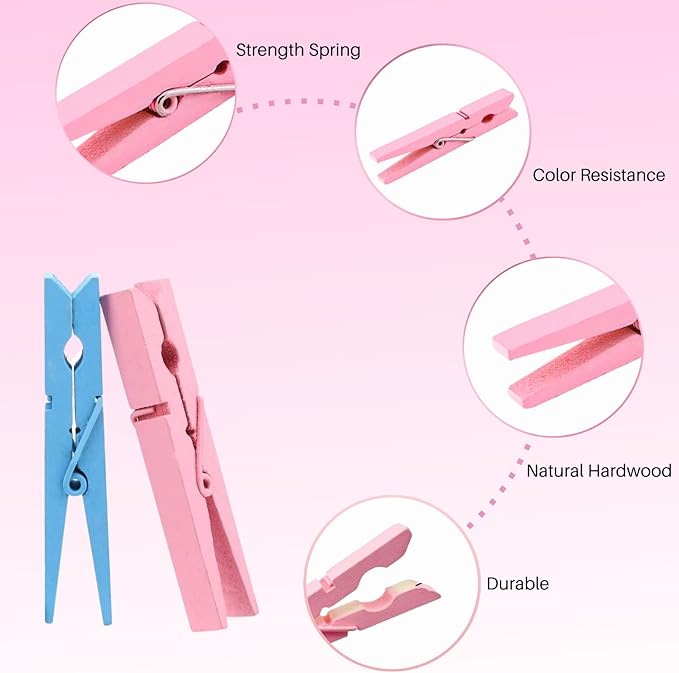 Clothes Pins, Colored Clothespins 50 PCS 2.9" Natural Birchwood Close Pins - Image 3