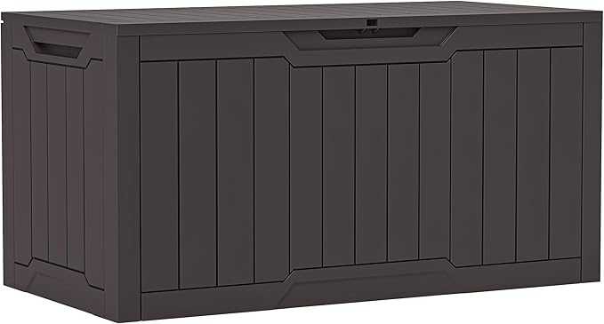 YITAHOME 100 Gallon Resin Deck Box, Weather Resistant Outdoor Storage Box, Lockable Indoor Outdoor Storage for Supplies and Essentials, Dark Brown by YITAHOME