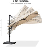 PURPLE LEAF 8.8' X 8.8' Right-left Tilt Patio Umbrella with Base Outdoor Cantilever Swivel Square Umbrella with Tilt Aluminum Offset Umbrella with 360-degree Rotation for Garden Deck Pool Patio Beige - Image 8