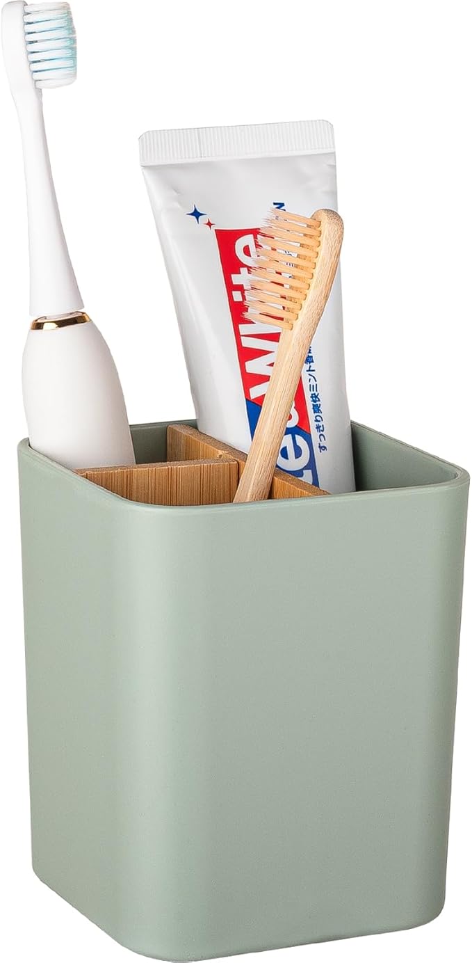 Bamboo Toothbrush Holder for Bathrooms, 3 Slots Kids Toothbrush and Toothpaste by Heagoale