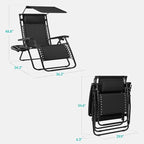 Best Choice Products 30” Wide Folding Zero Gravity Outdoor Recliner Patio Lounge Chair w/Adjustable Canopy Shade, Headrest, Side Accessory Tray - Black - Image 2