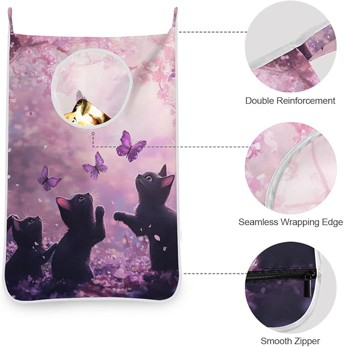 Hanging Laundry Hamper with Stainless Steel Hooks, Oxford Fabric Printing Door - Image 5