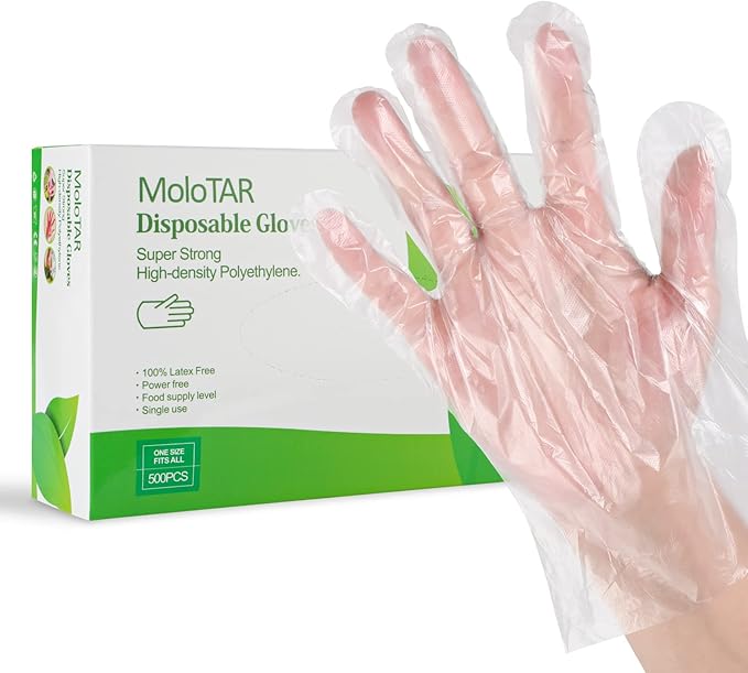 500 Pieces Plastic Disposable Gloves, Disposable Gloves by MoloTAR