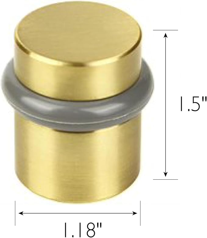 Modern Cylindrical Door Stop – Satin Brass Floor Rubber Bumper - Image 2