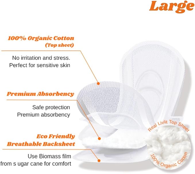 Livlit Large Size Ultra Thin Sanitary Pads, 100% Organic Cotton from Texas - Image 7