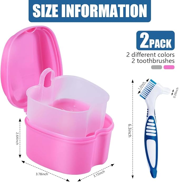 2 Pack Denture Bath Case Cup Box Holder Storage Container - Image 2