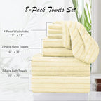 8 Pcs Light Yellow Cabana Stripe Bath Towel Set Oversize Bath Sheet-2 Bathroom - Image 3