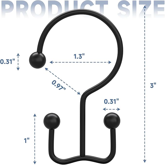 Titanker Shower Curtain Hooks Black, Minimalist Simple Double Glide Shower - Image 6
