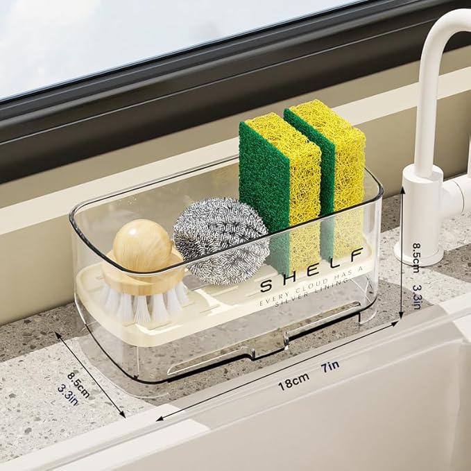 Sponge Holder for Kitchen Sink, Countertop Sink Caddy for Sponges, Brush & - Image 5