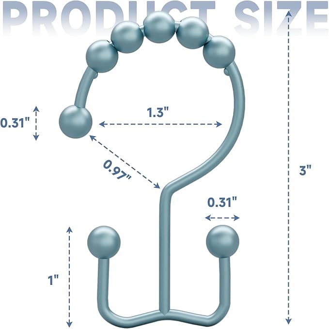 Titanker Shower Curtain Hooks Rings, Rust-Resistant Metal Double Glide Shower - Image 6