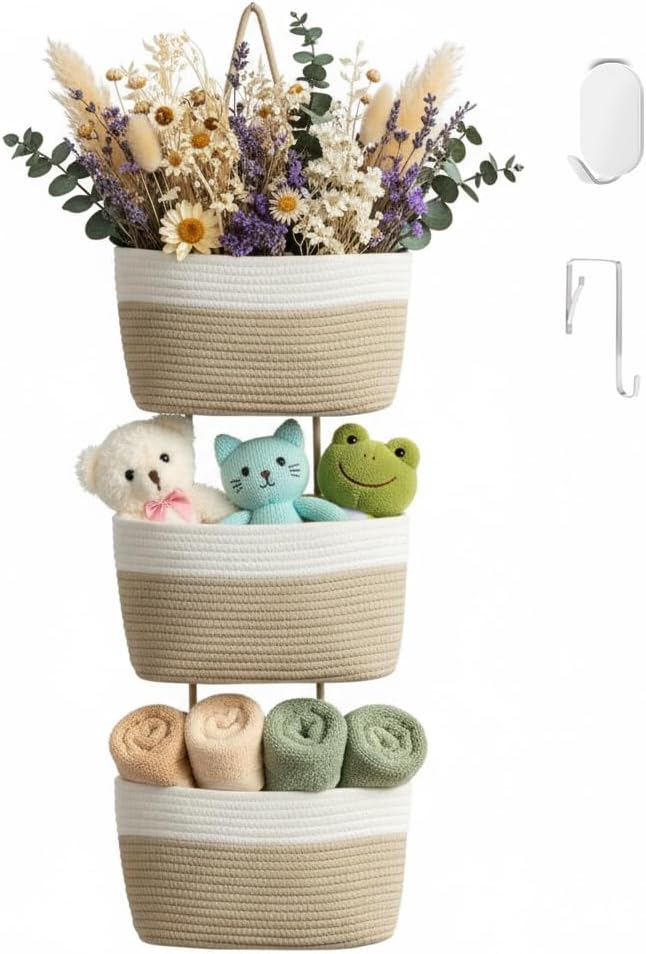 Hanging Baskets for Organizing, Over the Door Organizers and Storage, 3-Tier by WYCOROY