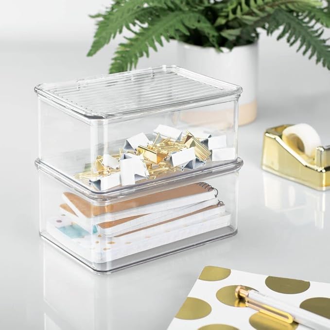 mDesign Small Plastic Home Office Storage Organizer Box Containers w/Hinged Lid - Image 2