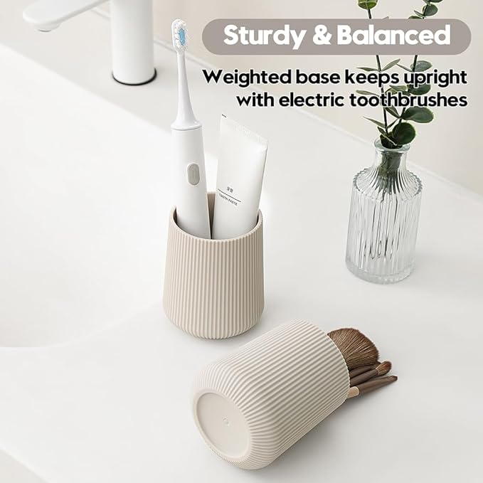 Beige Striped Toothbrush Holder - Image 4