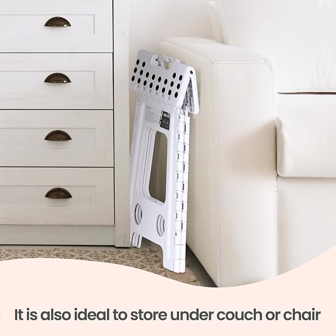 Delxo Folding Step Stool 17.5 Inch White Step Stools for Kids Foldable,Portable Collapsible Step Stool with Handle, Folding Stool for Kitchen Bathroom,Bedroom,Garden - Image 6