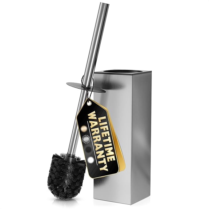 Silver Toilet Brush and Holder Set Stainless Steel – Square Design Toilet Bowl by Novsix