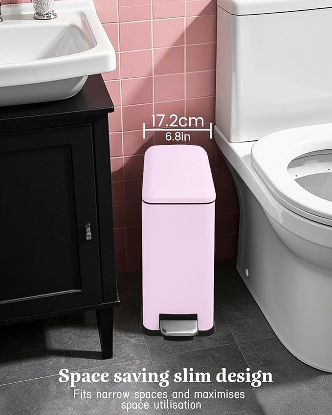Rubbish Bin with Lid, 10 L, Stainless Steel Bathroom Waste Bin, Small Waste Bin - Image 2