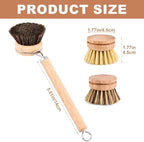 Bamboo Dish Brush Set, 1 Wooden Handle - Image 2