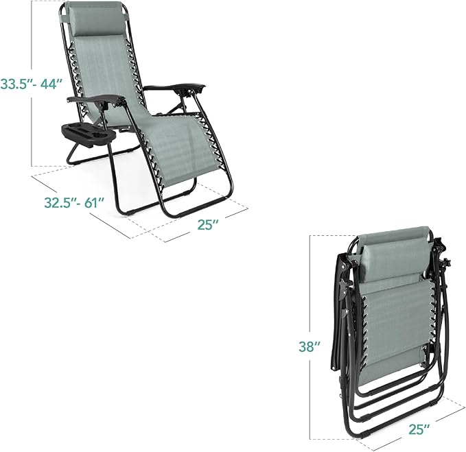 Best Choice Products Set of 2 Adjustable Steel Mesh Zero Gravity Lounge Chair Recliners w/Pillows and Cup Holder Trays - Stardew - Image 3