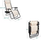 Best Choice Products Set of 2 Adjustable Steel Mesh Zero Gravity Lounge Chair Recliners w/Pillows and Cup Holder Trays - Tan Striped - Image 3