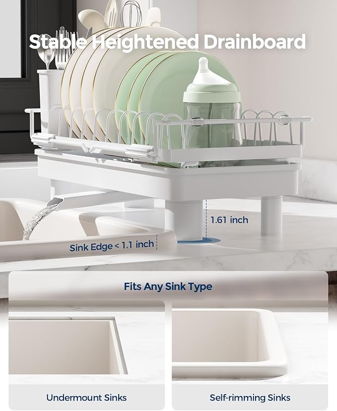 Nacial 2-in-1 Small Dish Drying Rack Fits 14''–21.8'' Sink, Dish Drainers - Image 8