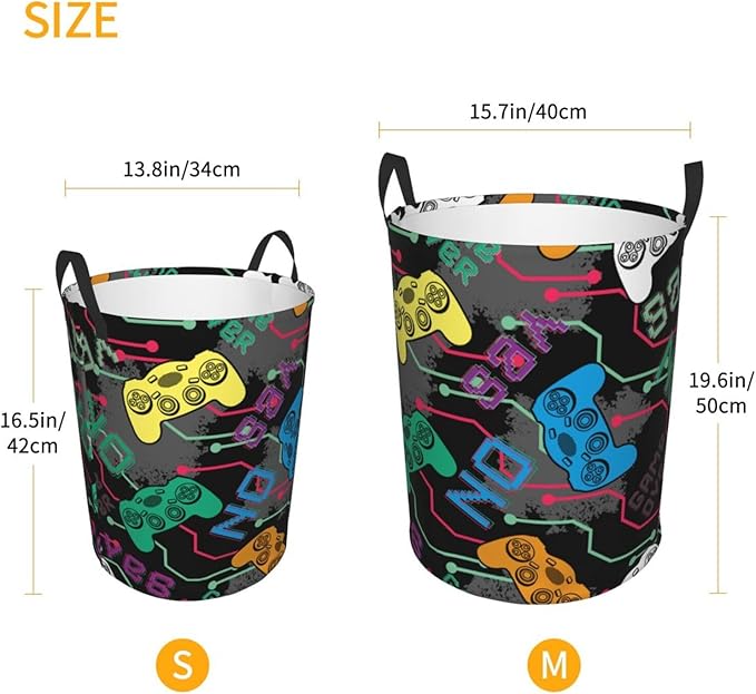 Colorful Game Joysticks Laundry Hamper Bag, Video Game Controller Background - Image 4
