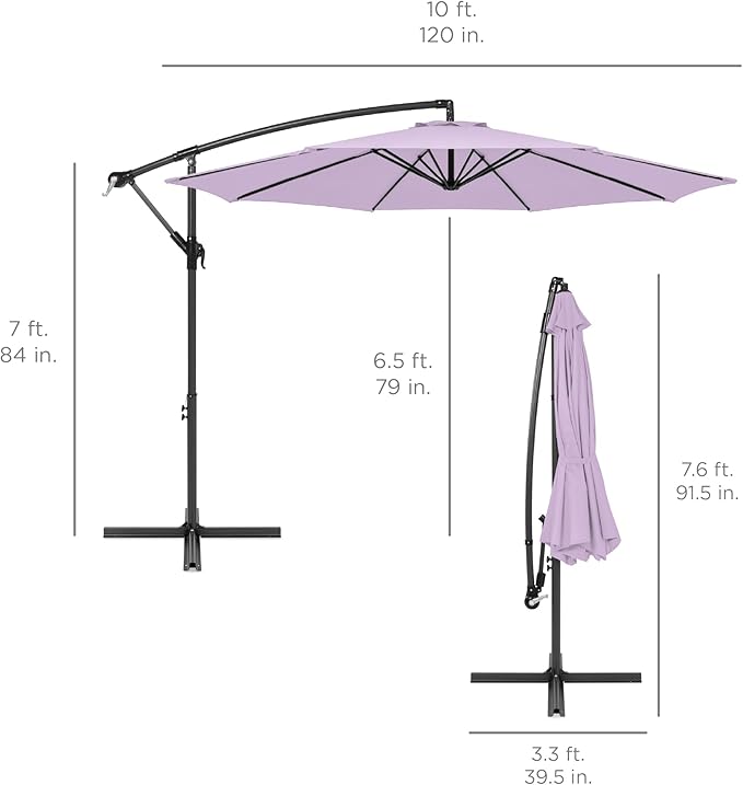Best Choice Products 10ft Offset Cantilever Hanging Market Patio Umbrella, 8 Sturdy Ribs, Easy Adjustment - Lavender - Image 7