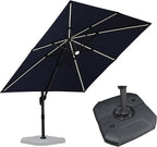 PURPLE LEAF 10 Feet Patio Umbrella with Base Outdoor Cantilever Solar Powered LED Square Umbrella Aluminum Offset Umbrella with 360-degree Rotation for Garden Deck Pool Patio Navy by PURPLELEAF