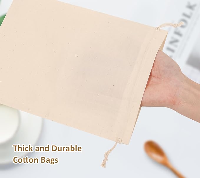 10PCS Cotton Storage Bags with Drawstrings, X-Large 14x17inch Multipurpose - Image 4