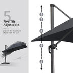 PURPLE LEAF 10' X 13' Square Cantilever Umbrella Patio Umbrella with Base Outdoor Umbrella Aluminum Offset with 360-degree Rotation for Garden Deck Pool Patio Black - Image 4