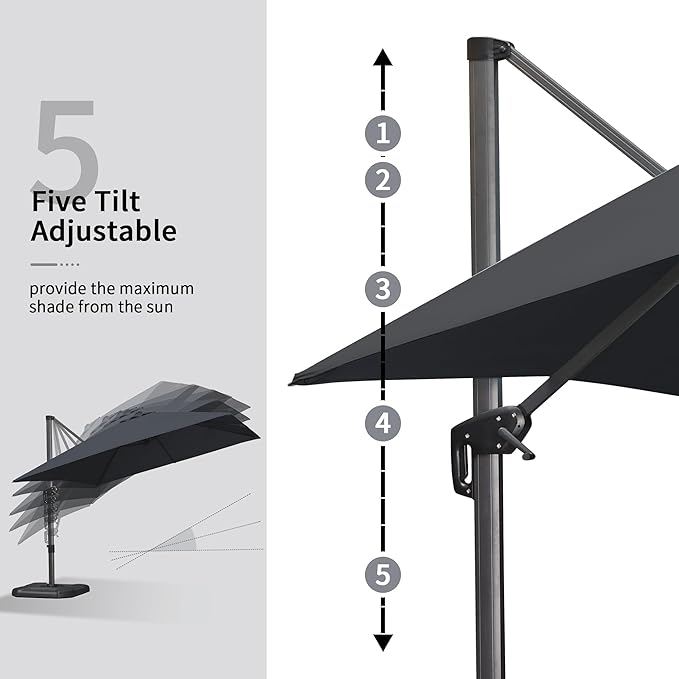 PURPLE LEAF 10' X 13' Square Cantilever Umbrella Patio Umbrella with Base Outdoor Umbrella Aluminum Offset with 360-degree Rotation for Garden Deck Pool Patio Black - Image 4