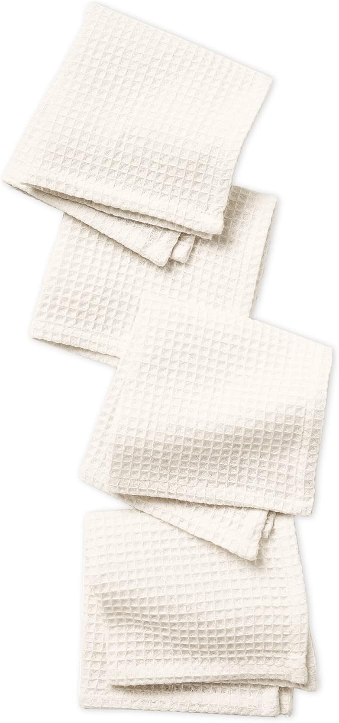 Encasa XO' Waffle Weave Face & Hand Towels – 12"x12", Natural Washcloths Set of - Image 2